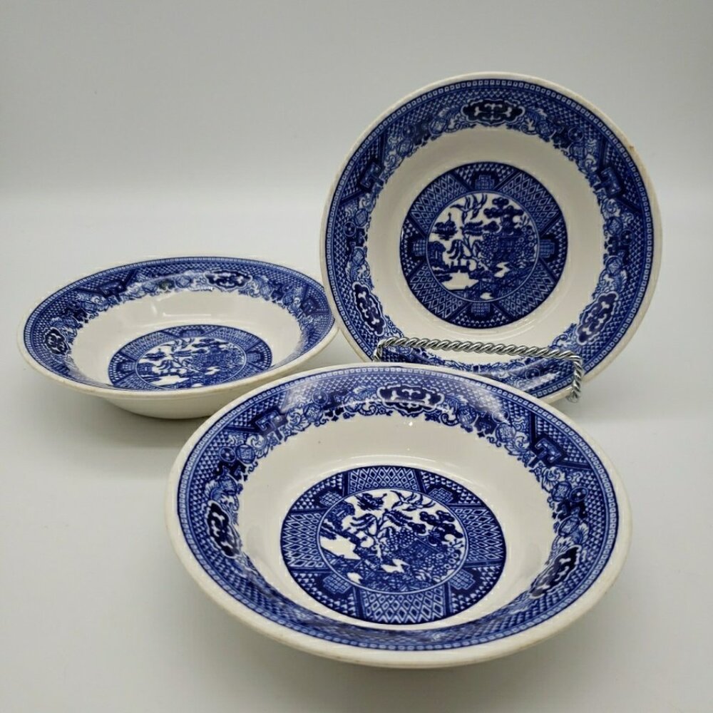 Willow Ware Royal China Berry Bowls 5 5/8" Blue Set of 3 Vintage No Chips